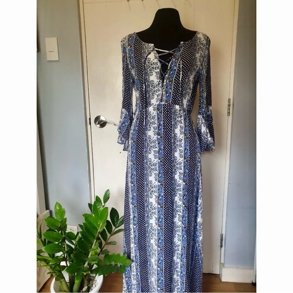 Divided | Dresses | Hm Boho Dress Nwt Size 4 Lace Up Front Deep V Back |  Poshmark